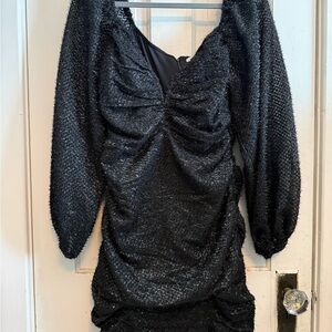 Astr Black Sparkle Ruched Long-Sleeve Party Dress